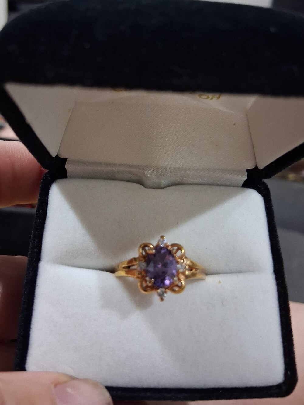 14Kt Gold over .925 Sterling Silver 1 Carat Amythyst & CZ Statement Ring Size 7